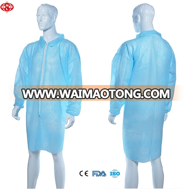 Wholesale disposable protective experimental isolation clothing lab coat with zippers and collar